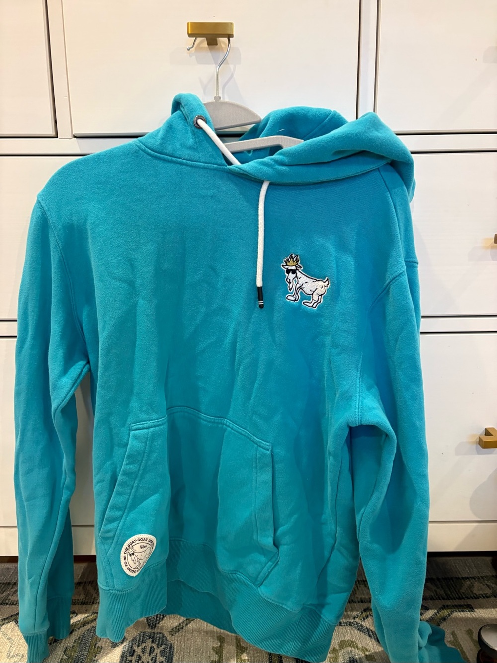 GOAT Logo Teal Hoodie with White Drawstrings